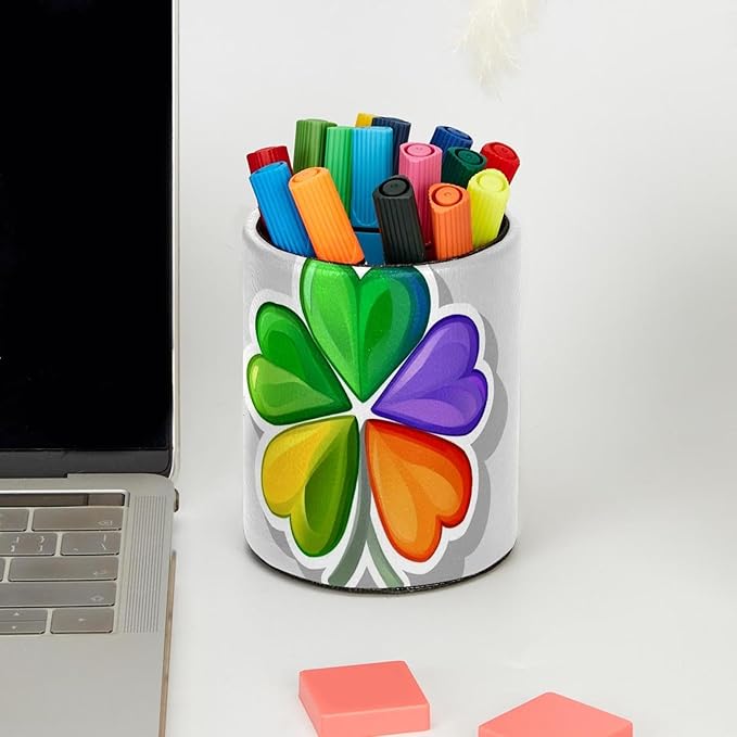 Rainbow Clover (2) Pen Holder Stand Pencil Cup Pot Desk Organizer Makeup Brush Holder