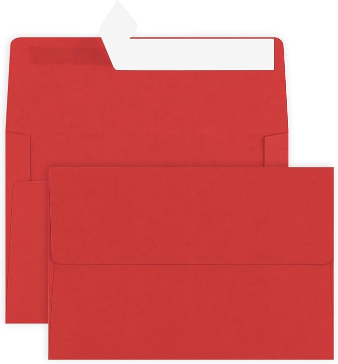 50 Pack 4x6 Printable Envelopes - Self Seal A4 Red Envelopes for Invitations, Baby Showers, Birthdays, Weddings & Postcards