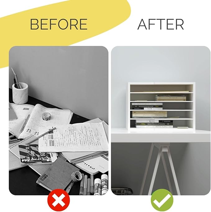 LAPTAIN Desktop File Sorter with 4 Adjustable Shelves for Home and Office, Paper Letter Tray Organizer Wall Mount, White