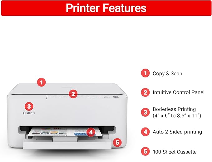 Canon PIXMA TS4320 Wireless Color Inkjet Printer for Duplex Printing, White – Cost Efficient Home Printer with Copier/Scanner, Compact Design, Easy Setup, 1 Year Limited Warranty