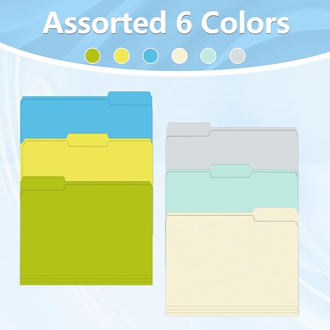 File Folder, HERKKA 120 Pack 1/3 Cut Tab File Folders, Letter Size, Assorted 6 Colors, Colored File Folders Great for Organizing and Filing