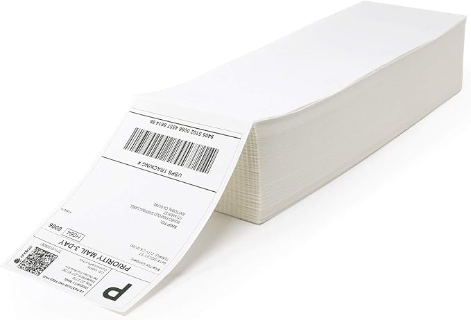 Buhbo 4" x 6" Direct Thermal Labels - Perforated BPA Free - Compatible with Zebra & Rollo Printer - Commercial Grade Shipping (1000 Fanfold Labels)