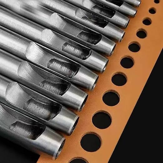Leathe Punch Set Heavy Duty Round Hole Punch Set Leather Hole Tool,for Leather, Canvas (Silver, 9-pcs)