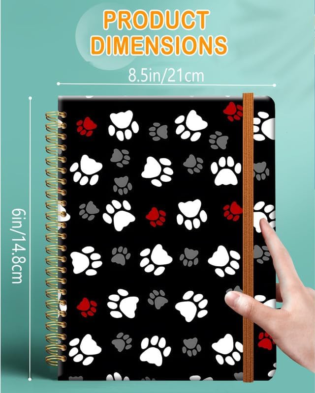 Ruled Spiral Writing Notebook,A5 Hardcover Lined College Journal for Women Lady Girl,Strong Twin-Wire Binding with Premium Paper,8.4" X 6",Perfect for School,Office,Home Gifts(Cute Dog Paw)