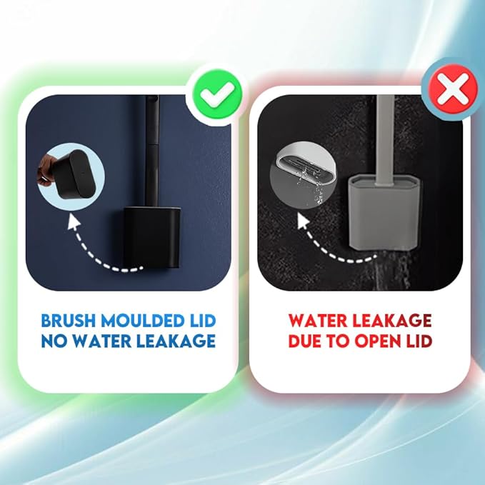Toilet Brush Silicone and Holder Set – Pack of 4 Wall Mounted Toilet Brush Black – Long Non-Slip Handle, Flexible Bristles for Easy Cleaning – Modern Toilet Scrubber Brush