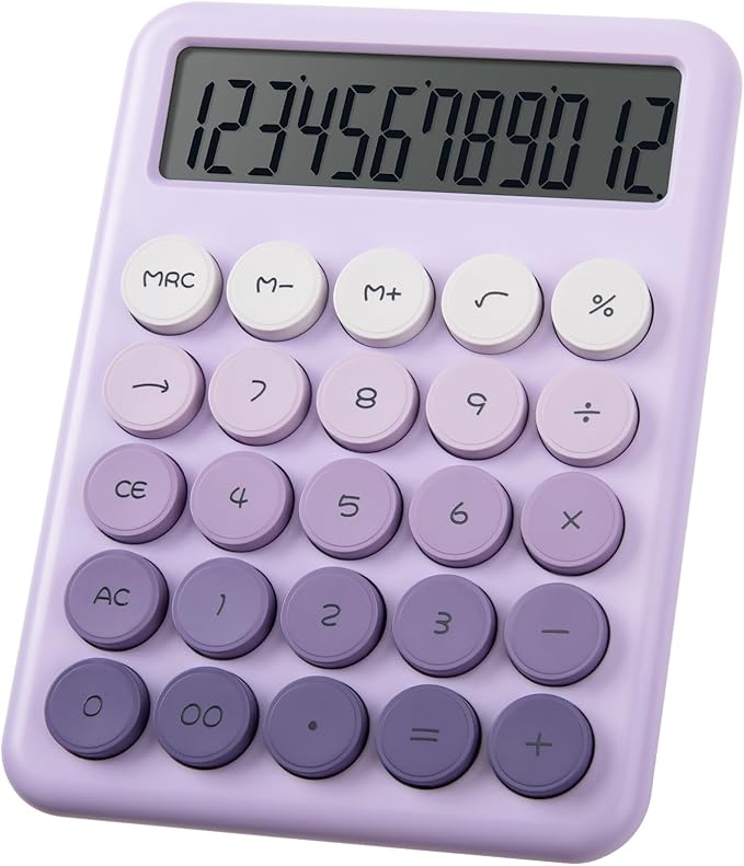 Desk Cute Purple Calculator with Big Buttons, Calculators Desktop, 12 Digit with Large LCD Display,Basic Standard Calculator,Mechanical Switch Aesthetic Calculators Office Supplies for Home and School