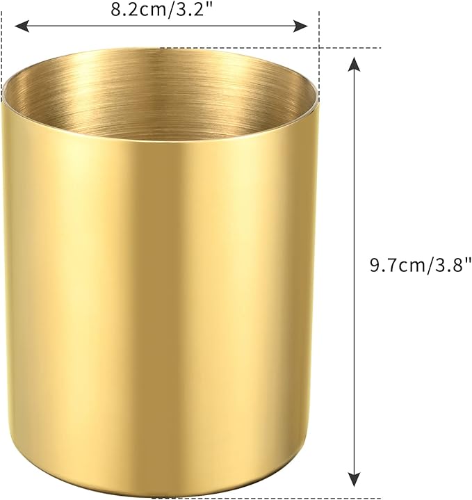 Gold Pencil Holder for Desk, 304 Stainless Steel Pencil Cup, Pen Holder Cup, Pen Pot, Makeup Brush Holder, Desktop Accessory Stationery Organizer