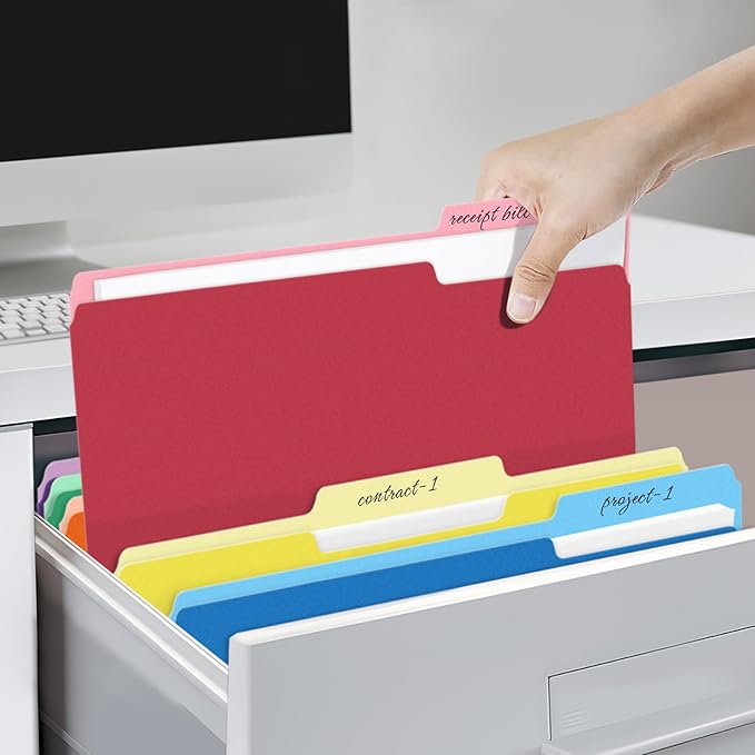 SUNEE File Folders, 120 Pack Manilla Folders 8.5 x 11, Colored File Folders Home Office School Supplies for Documents Files Paper, 6 Assorted Colors