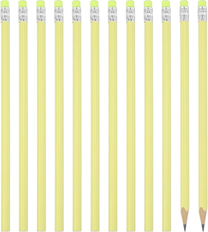 PATIKIL Round Pencils, 12 Pack Triangle HB Graphite Pencil Woodcase Wooden Pencils with Eraser for Classroom Office Writing Drawing Supplies, Yellow