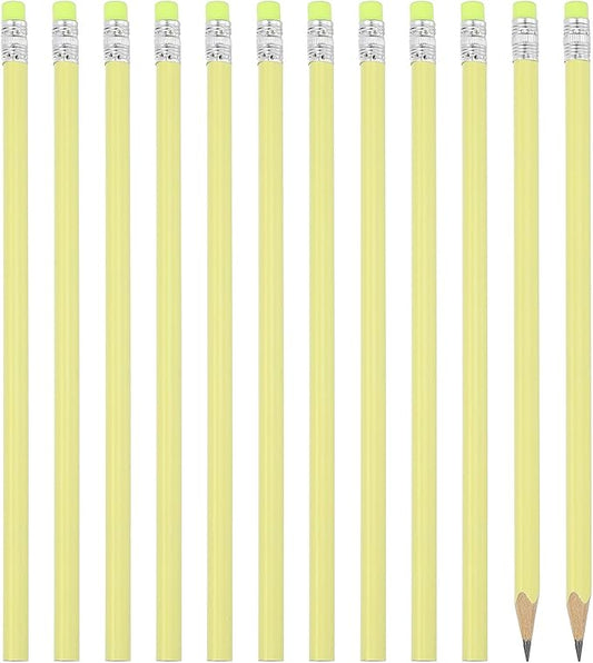 PATIKIL Round Pencils, 12 Pack Triangle HB Graphite Pencil Woodcase Wooden Pencils with Eraser for Classroom Office Writing Drawing Supplies, Yellow