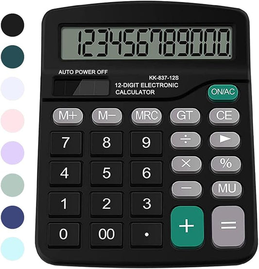 Office Desk Calculator - Dual Power Simple Financial Calculator with Big Button Large Display for Office, Home & School (Black)