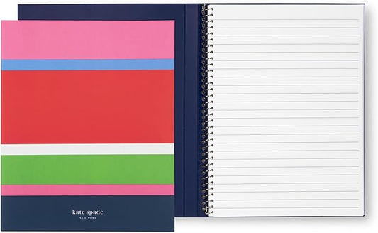 kate spade new york Small Concealed Spiral Notebook, 8.25" x 6.75" Journal Notebook with 112 Lined Pages (Sunny Day Stripe)