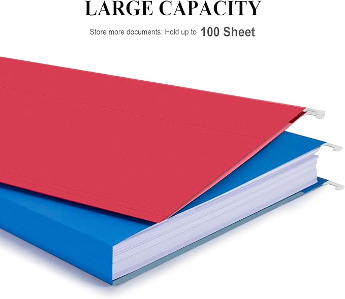 ViVin 20 Pack Letter Size Hanging File Folders with 20 Per Box, 1/5-Cut Adjustable Tabs, Hanging Folders Designed for Office Bulky Files, Filing Cabinets(Multicolored)