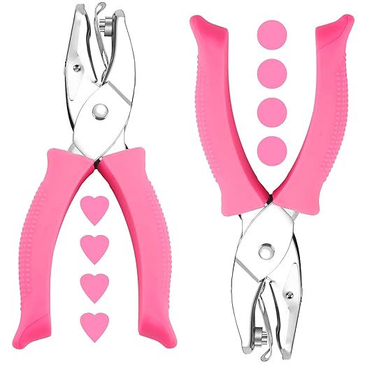 2-Pack Single Hole Punch Kit, Durable Stainless Steel Hole Punchers with 1/4" Heart & Round Punch, Perfect for Scrapbooking, Card Making & DIY Crafts