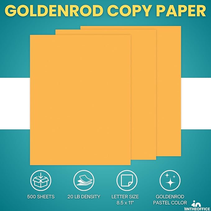1InTheOffice Colored Copy Paper, Printer Paper, 20 lbs., 8.5" x 11", Goldenrod Pastel, 500 Pack