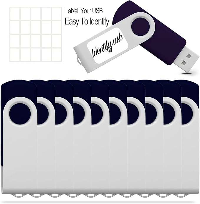 4GB USB Flash Drive 10 Pack JBOS 4 GB USB Drives Memory Stick Swivel Thumb Drives Gig Stick USB2.0 Pen Drive, 4 Gig UBS Flash Drive, Jump Drive, USB Stic - Black/Label Sheet Included
