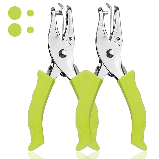 Single Hole Punch, 2 Pcs Hand Hole Puncher with-Green