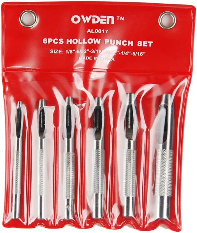 OWDEN 6 Pieces Hollow Hole Punch Set (1/8" - 5/16"),Leather Punch Tools, with A Free Cutting MAT