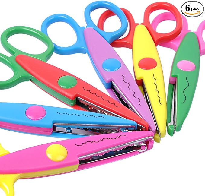 UCEC Craft Scissors Decorative Edge, Zig Zag, Kids Safety Design Pattern Scissors for Kids Toddler Adults, Crafting Scrapbooking Supplies for School, 6 Pack