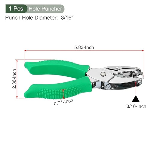 YOKIVE Single Hole Triangle Shape Punch Hole Paper Puncher | Metal Paper Punching Tool Great for Packaging Card Scrapbook Notebook, (Green 3/16")