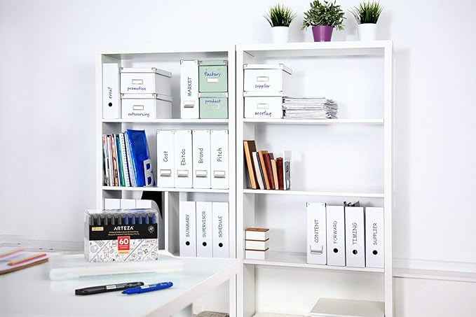 ARTEZA Permanent Markers in Bulk, Set of 60, Black & Blue, Fine Tip