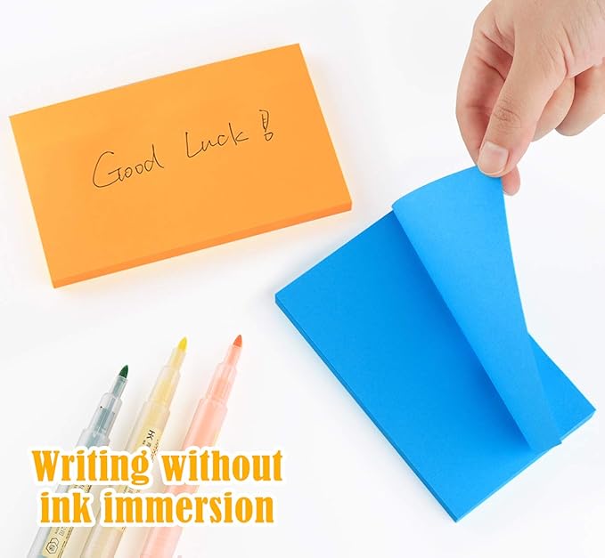 Sticky Notes Large 1000 Sheets,3 x 5'' Self-Stick Note Pads,Bright Colorful Sticky Notes 76x127mm,Super Sticking Memo Pads Clean Removal,Easy to Post Sticky Pads for Office Home School,10 Pack