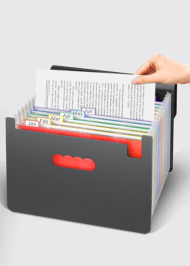 Expanding File Folders,Accordion File Organizer with Handle,13 Pockets Expandable File Folder Portable Filing Box,Adjustable Support Strap,Colored Tabs.Papers Bills Documents Organizer,A4/Letter Size