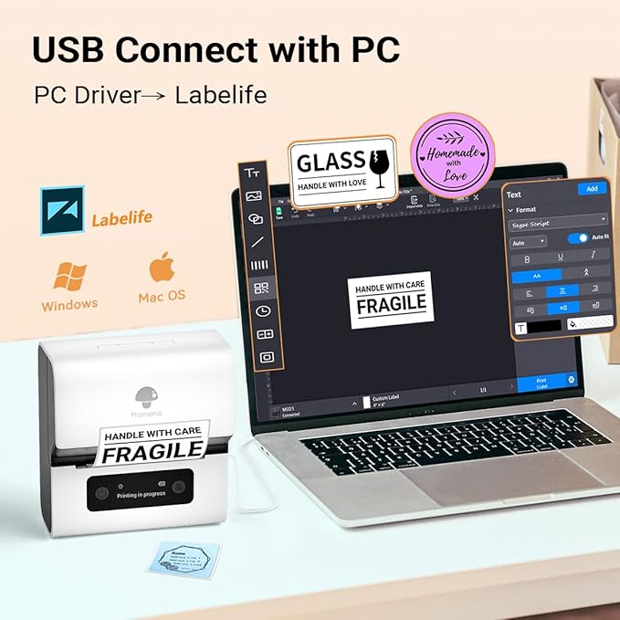 Phomemo Label Maker- M221 Address Label Printer 3’’ Portable Bluetooth Label Maker Machine for Barcode, Address, Logo, Mailing, Stickers, Small Business, Home, Office, White