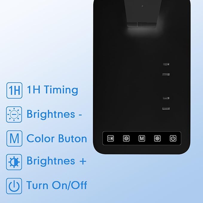 Desk Lamp with 4-Port Charging Station (2 AC Outlets, USB-C, USB-A), 5 Color Modes & Adjustable Brightness, Flexible Gooseneck Arm, Eye-Protecting LED Light Source, Ideal for Home Offices & Bedrooms