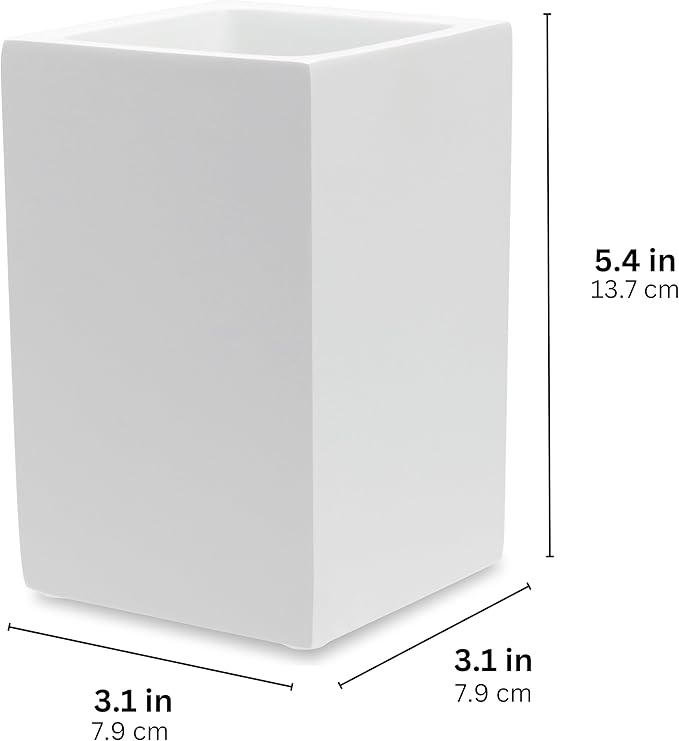 Yew Design Matte White Toothbrush and Toothpaste Holder for Bathroom Vanity and Countertop, Square Organizer for Electric Toothbrushes, Floss, Razors, Cotton, and Mouthwash