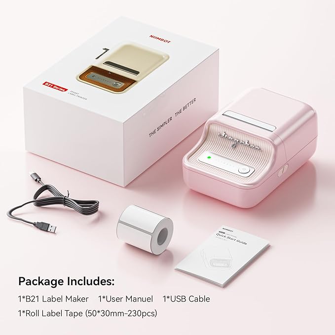 NIIMBOT B21 Label Maker, Inkless Bluetooth Label Printer, 2 Inch Portable Thermal Sticker Machine for Small Business,Marson Jar, Logo, Clothing, Mailing, Candles & Jewelry, Ideal for Gifting, (Pink)