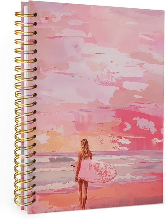 Wheatwin Pink Beachy Aesthetic Spiral Notebook Journal, Preppy Trendy Cute Notebook for Women, Preppy Notebooks for School 5.5x8.3
