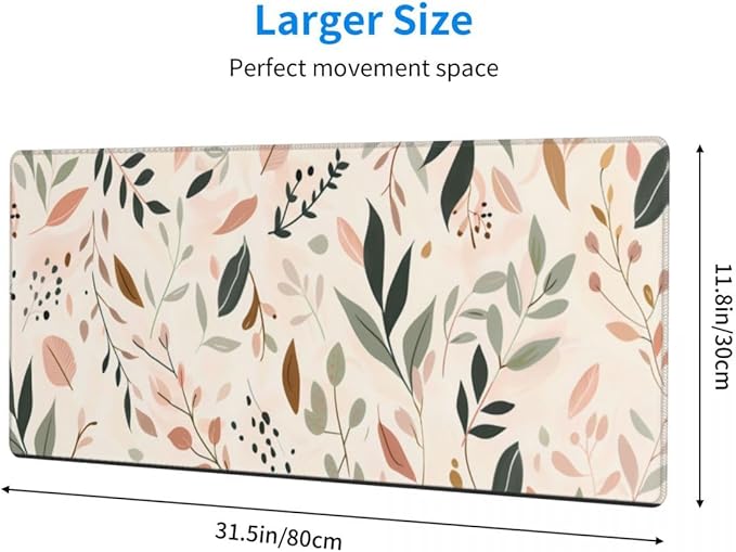 Desk Pad,Office Desk Mat 31.5"×11.8" Large Gaming Mouse Pad,Durable Extended Computer Mouse Pad,Waterproof Thick Big Mouse Pads with Non-Slip Rubber Base Office Home Abstract Boho Leaves