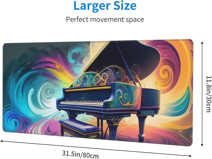 Gaming Mouse Pad, Large Non-Slip Rubber Base Mousepad, Keyboard Mouse Mat, Desk Pad with Stitched Edges, 31.5x11.8inch, Paino