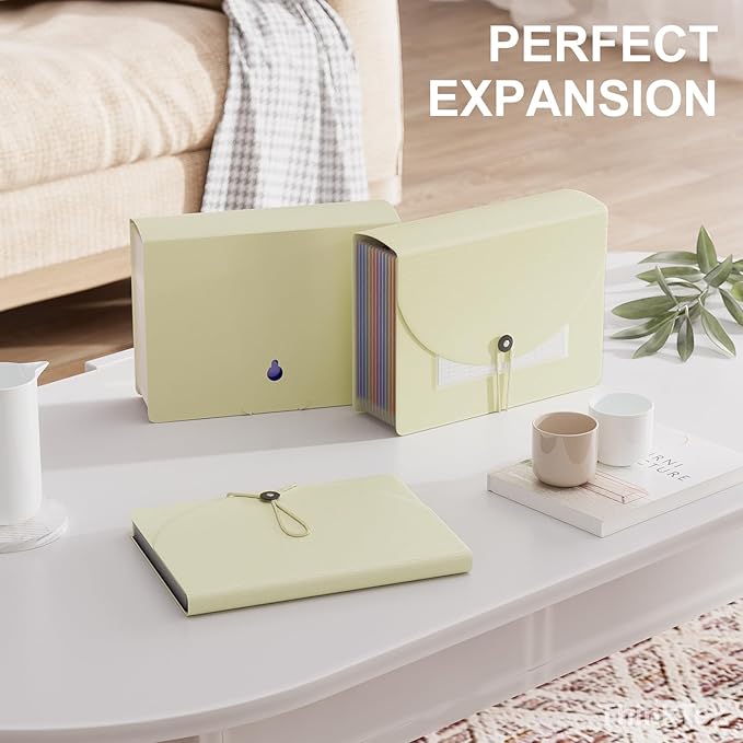ThinkTex Accordion File Organizer, 12 - Pocket Expanding File Folders for Paper Receipts, Bills&Taxes Organizer, Letter/A4 Size Document Holder for School, Office, Home with tabs-Beige Color