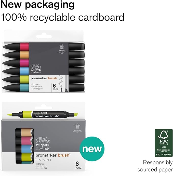 Winsor & Newton ProMarker Brush Set, 6 Count, Skin Tones