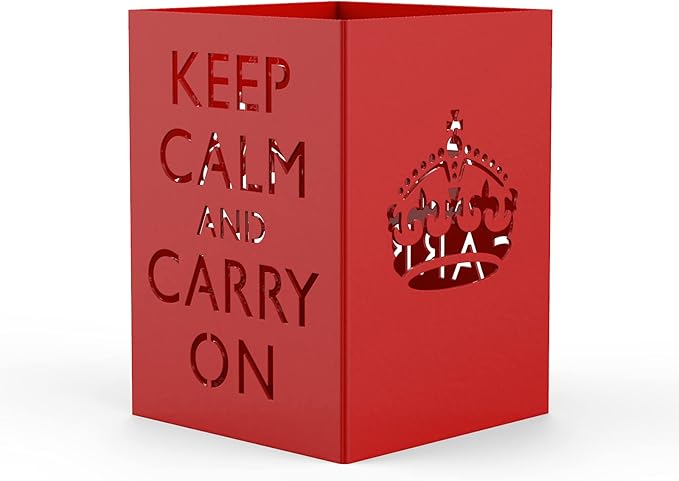 Mango Steam Metal Pen Holder, Makeup Brush Cup Organizer for Office, Bathroom, Vanity (Keep Calm, Red)