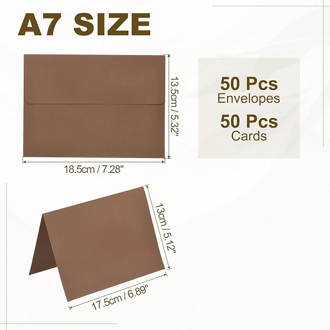 PATIKIL 50Pack Light Coffee 5x7 Blank Cards and Envelopes, Self Seal A7 Envelopes with Folded Cardstock Small for Greeting Cards Wedding Greeting Birthday Invitations Letter Mailing