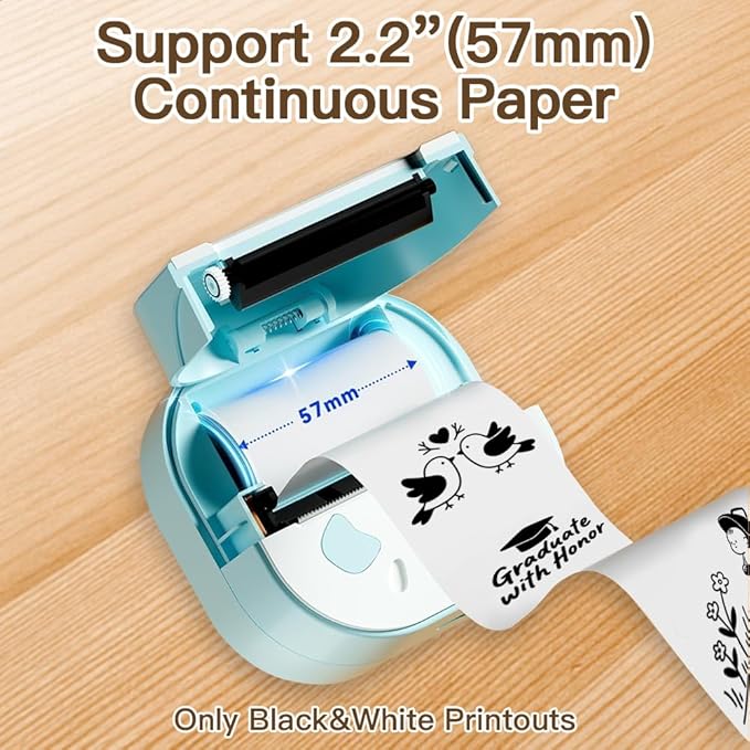 Portable Thermal Printer with 3 Rolls Stickers Paper, Mini Sticker Printer, Bluetooth Inkless Pocket Printers, Sticker Maker Print Pod for Notes, Journal, DIY, Kids Gift