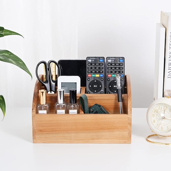 Farmhouse Solid Wooden Mail Sorter Wood Desk Organizer TV Remote Holder Rustic Vintage Caddy Mail Basket Storage Caddy for Bills, Kitchen, Desktop, Workspace Counter Top Home Decor Office Supplies……