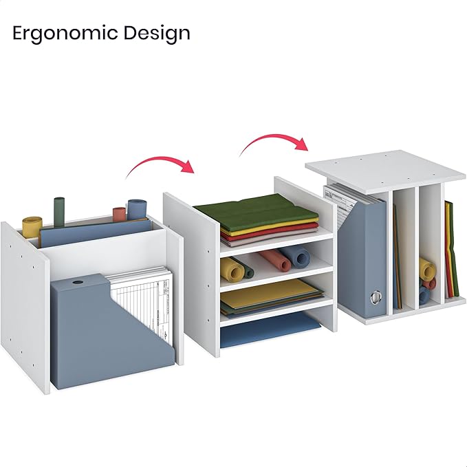 Ballucci 4-Tier Paper Sorter and File Organizer for Desk, Wood Mail Sorter, Fits into IKEA Kalax and ClosetMaid Cube Storage Shelves, Paper Tray, Mail Holder Stand for Classroom, Office, White