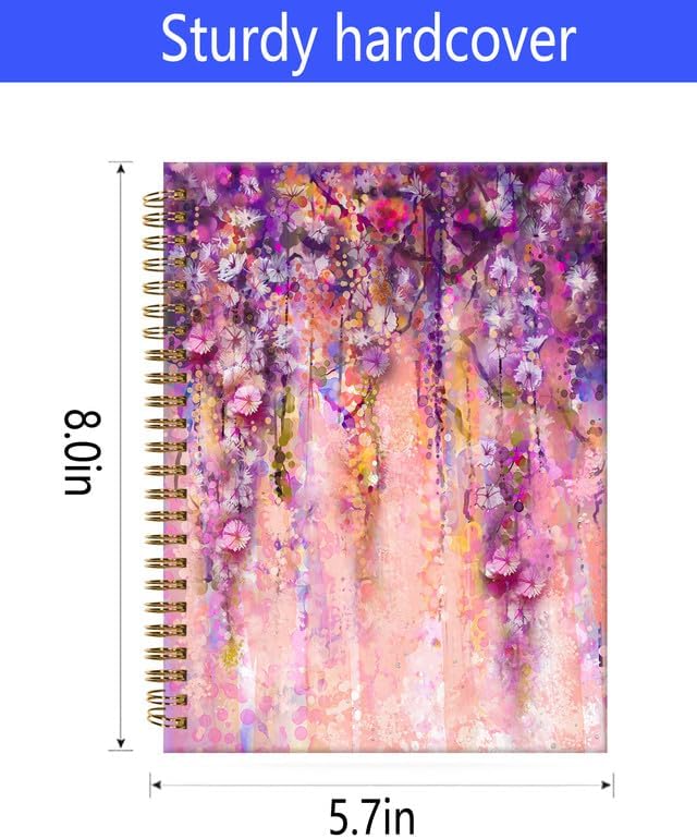 Spiral Journal Notebook,A5 Hardcover Lined Journals for Women Girl 6 x 8.3 in,120 Pages Thick Paper,Cute College Ruled Writing Notebook for Gifts Office Work School(Spring Purple Flower)