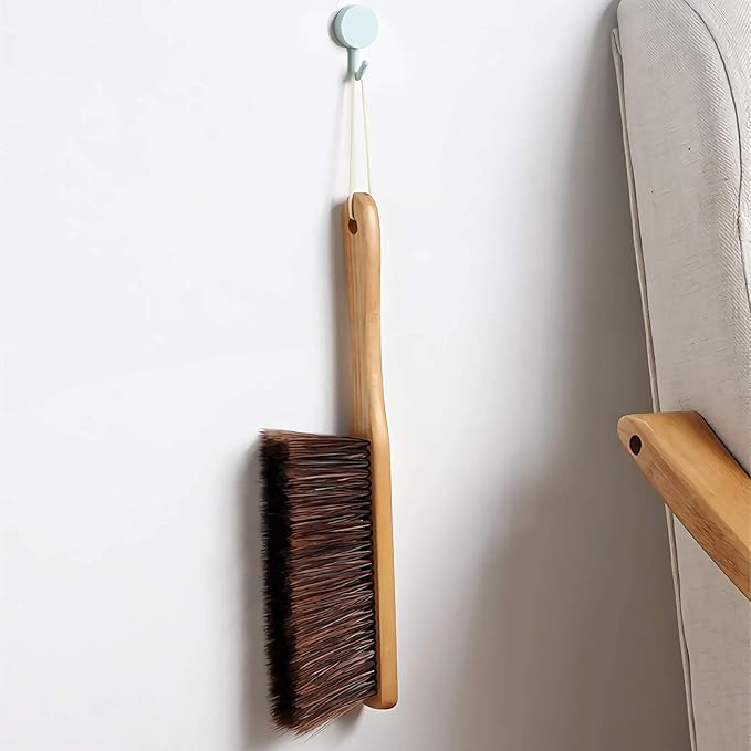 Counter Duster with Wood Handle, Hand Broom,Horse Hair Brush,Dust Brush,Used for Counter, Furniture, Drafting, Patio, Fireplace Cleaning