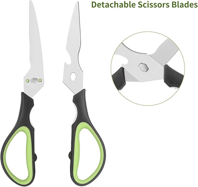 Kitchen Scissors, Stainless Steel Blades, Soft Grip, Multi-Purpose Heavy Duty Kitchen Scissors Set, Black/Green, 4 Piece Set