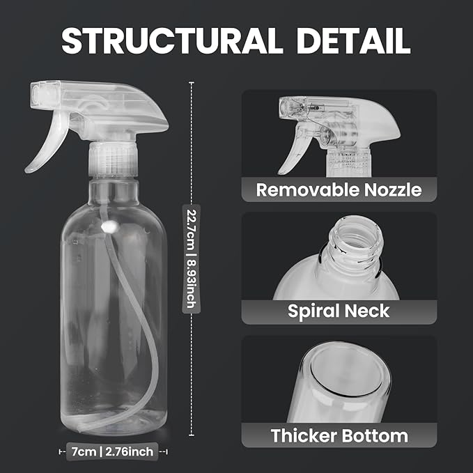 DIYSELF Spray Bottles, 4 Pack 500ml / 16oz Empty Plastic Water Spray Bottles, Fine Mist Clear Spray Bottle for Cleaning, Hair, Plants, Alcohol, BBQ, Garden, Travel, Squirt Bottle for Lab Liquids
