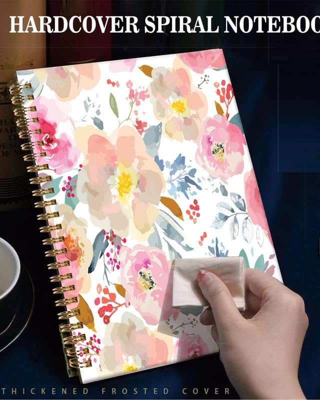 Spiral Journal Notebook,A5 Hardcover Lined Journals for Women Girl 6 x 8.3 in,120 Pages Thick Paper,Cute College Ruled Writing Notebook for Gifts Office Work School(Watercolor Romantic Flowers)