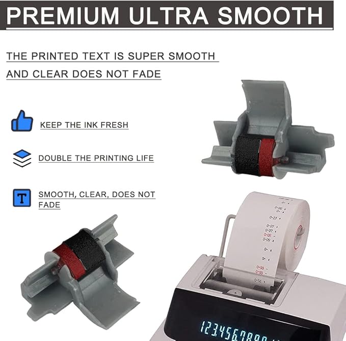 2 Pack Compatible Calculator Ribbon Replacement for Casio hr-100tm hr-170rc IR-40T Calculator Ink Roller Compatible with Casio HR-100TM Canon P23-dhv Sharp EL-1801V, Individually Sealed, B/R