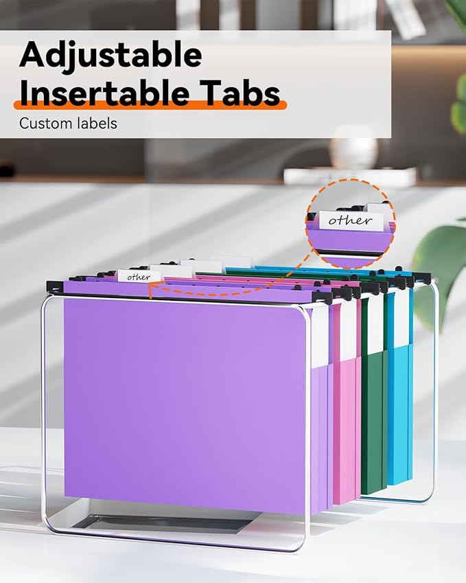 Ansook Plastic Hanging File Folders Letter Size,Upgrade 2" Extra Capacity Expanding Hanging Folders with Tabs,12 Pack Reinforce File Cabinet Folders,Heavy Duty Color Hanging Organizer for Bulky Files