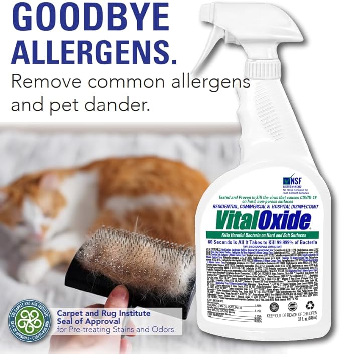 Vital Oxide| Eliminate Pet Urine Odor & Stains| Destroys Most Pet viruses in minutes |Carpet Stain Remover for Cats & Dog Pee, Carpet Cleaner Spray