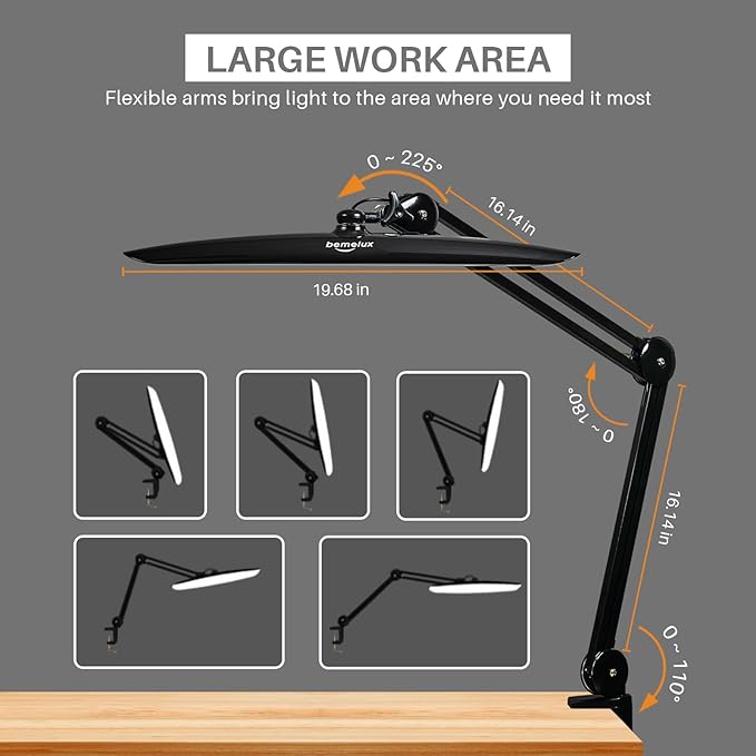 LED Desk Lamp with Clamp,Dimming Task Lamp for Reading Desktop Office Workbench Table Architect Sewing Study Home Craft,Bright 117PCS LEDs,2200 Lumens 20 Inch Metal Swivel Arm Work Lamp(Black)